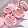 Three pink makeup compacts with different shades on a white background
