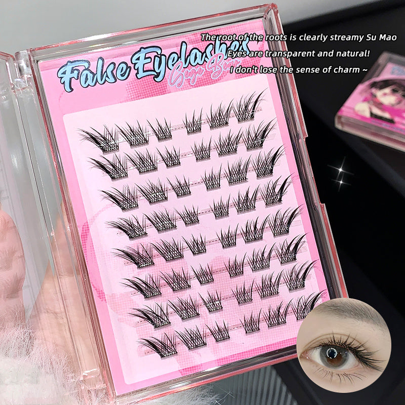 Set of false eyelashes in a pink case with an inset showing an eye wearing the lashes.