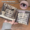GEGE BEAR false eyelashes packaging with a hand holding the box on a wooden surface.