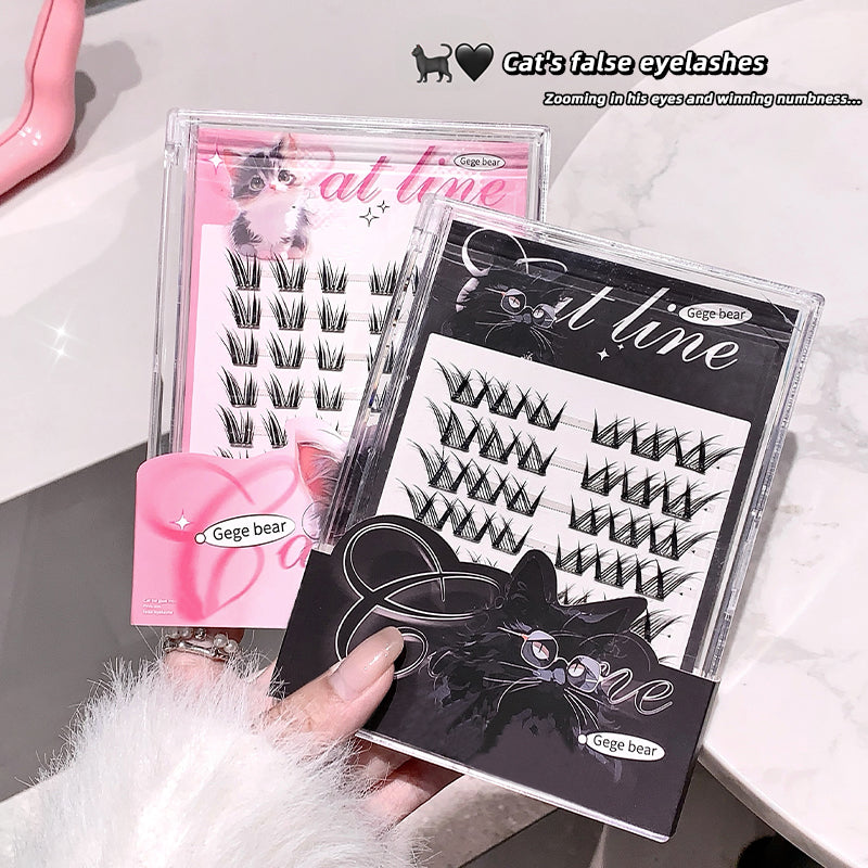 Cat's false eyelashes packaging with a hand holding one of the packages.