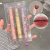 Set of lipsticks in a clear packaging with close-up shots of the lipstick and lips.