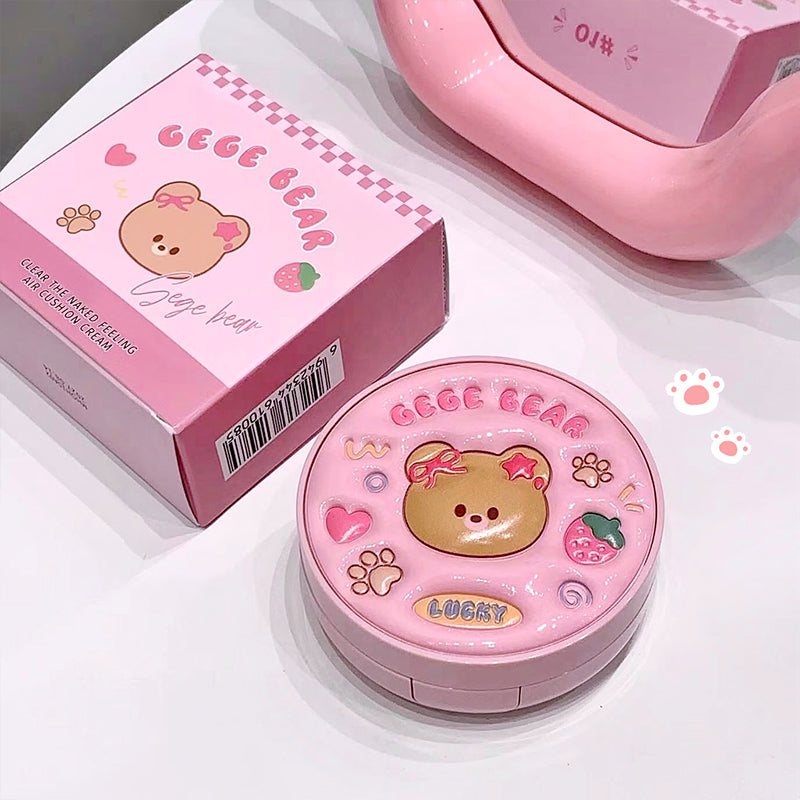 Pink compact case with bear design and 'Gegebear' branding on a white background
