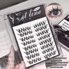 Eyelash extension tray with false eyelashes and an eye illustration on a clear background