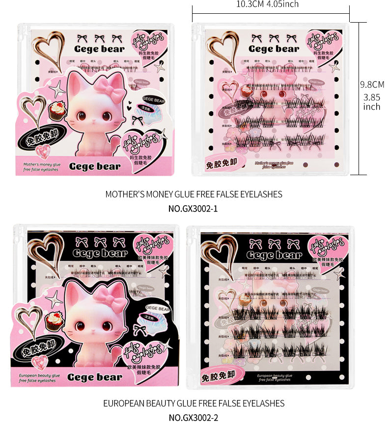 False eyelashes packaging with cartoon bear design and product details.