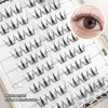 Eyelash extensions on a tray with an inset of an eye wearing the lashes.