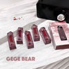 Red electronic devices with 'GEGE BEAR' branding on a white textured surface.