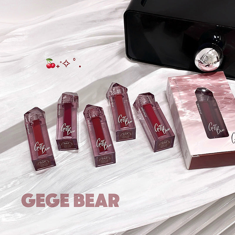 Red electronic devices with 'GEGE BEAR' branding on a white textured surface.
