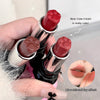 Three lipsticks with paw-shaped caps held by a hand, with close-up shots of lips wearing the lipsticks.