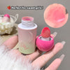 Pink lip balm with applicator held by a hand, with text 'Perfect for sweet girls!' and close-up of pink lip color.