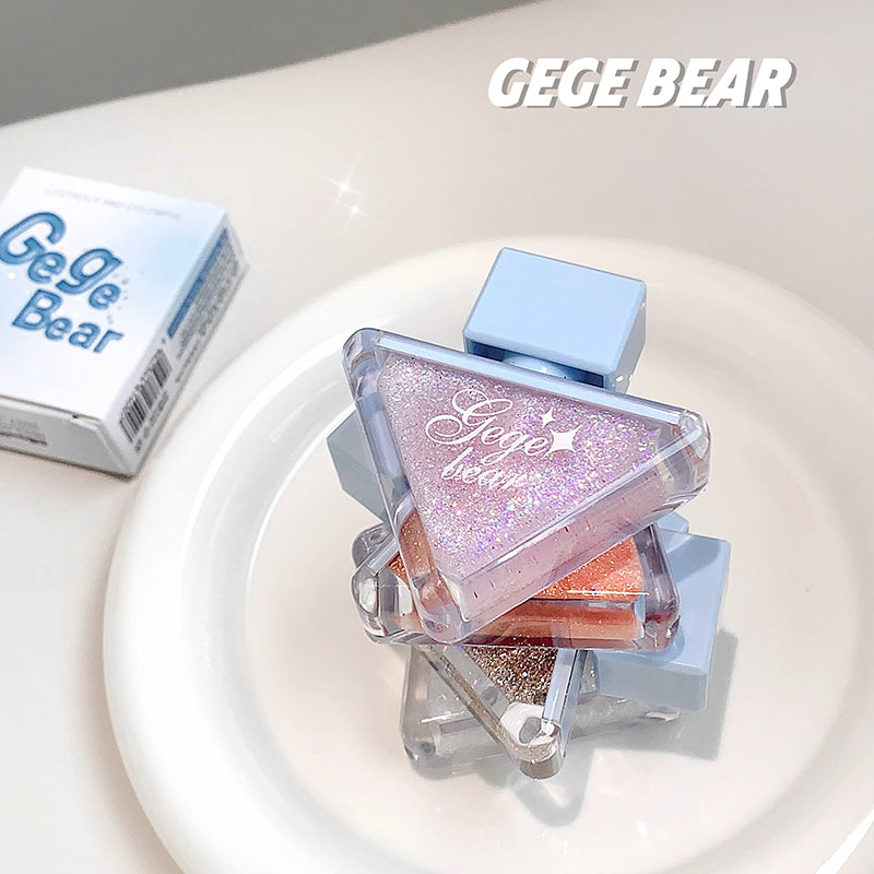 Gege Bear nail polish bottles on a white plate with 'Gege Bear' branding.