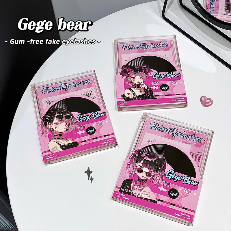 Three packages of 'Gege Bear' false eyelashes on a white surface.