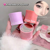 Three pink containers labeled 'Gege bear' held by a hand with a blurred background.