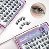 False eyelashes with packaging and an inset of an eye wearing the lashes.