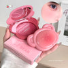 Pink blush compact with bear design held by a hand, with 'GE GE BEAR' branding.