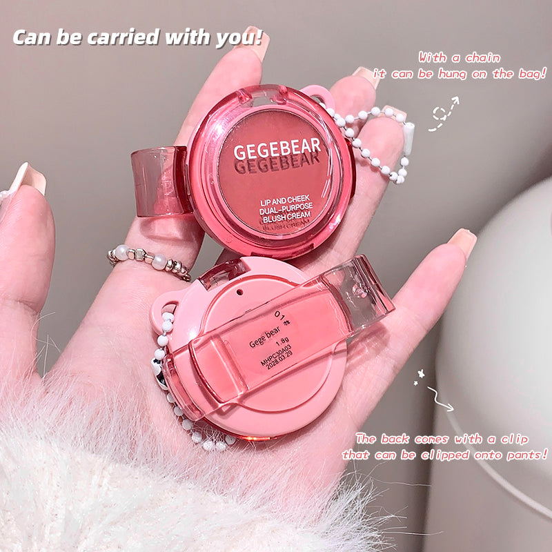 Pink makeup product held in a hand with text about carrying options.