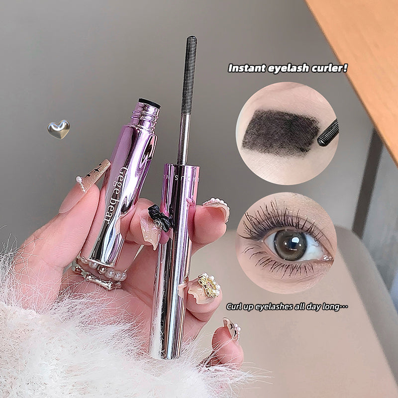 Eyebrow pencil held by a hand with close-up details of the product and an eye with applied eyebrow makeup.