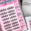 False eyelashes packaging with pink background and text instructions.