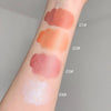 Four swatches of different lipstick colors on a person's arm with labels.