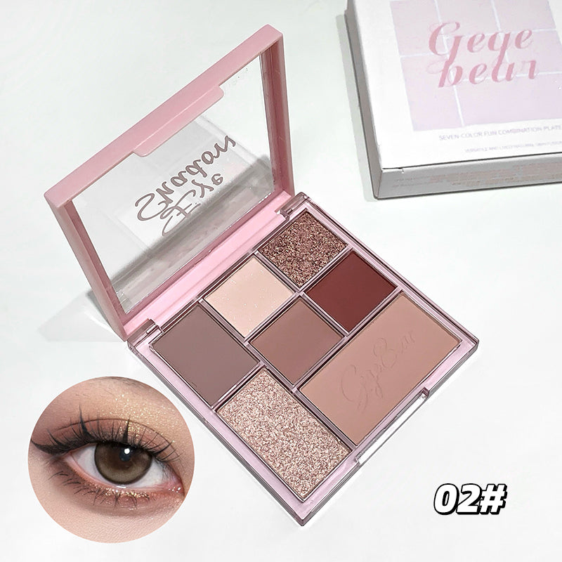 Makeup palette with eyeshadow shades and a close-up of an eye wearing the makeup.