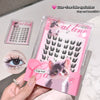 Gum-free fake eyelashes packaging with a pink cat design, held by a hand.