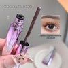 Purple eyelash product with applicator and close-up of an eye wearing the lashes.