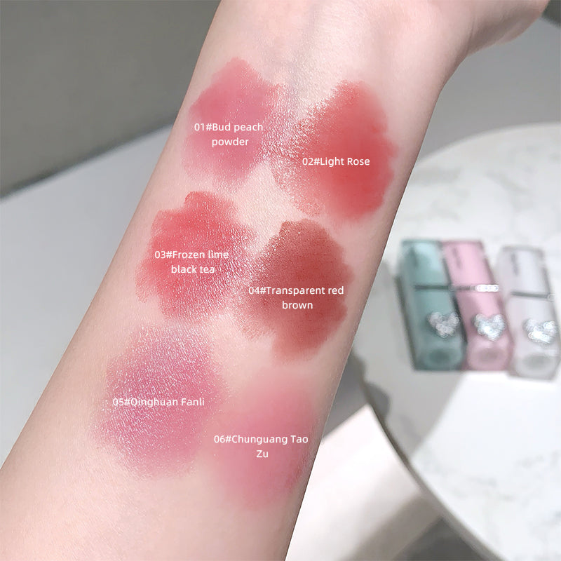 Color swatches on a person's arm with labeled makeup shades.