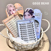 Eyelash packaging with 'Cuffed Nature' and 'GEGE BEAR' branding on a neutral background.