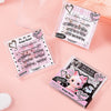 Three clear plastic cases with cartoon character designs on a pink background