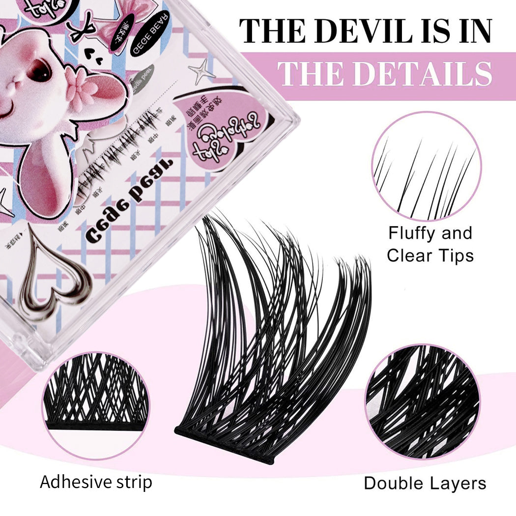 False eyelashes with packaging and details highlighted on a pink background