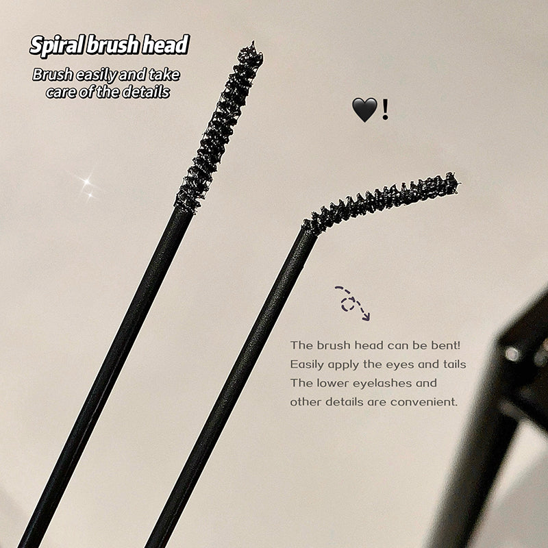Two mascara brushes with spiral brush heads on a beige background