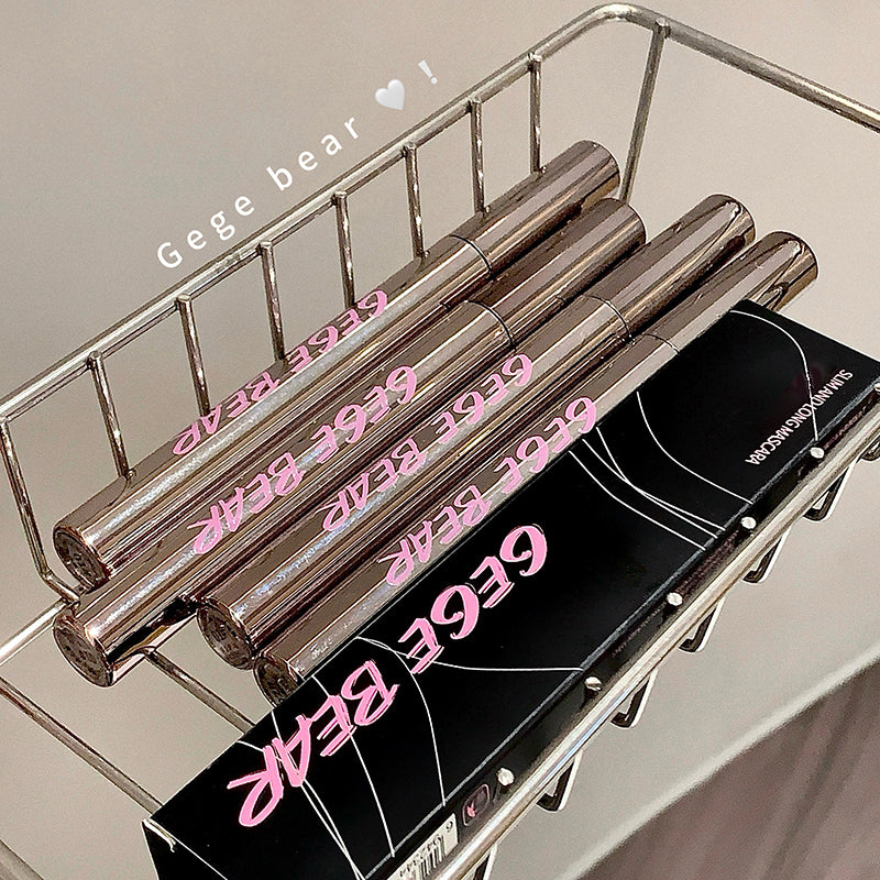 Three lipsticks with 'GEGE BEAR' branding on a metal rack.
