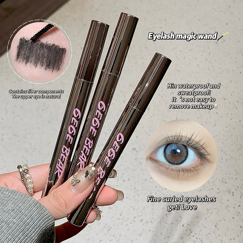 Two eyelash extensions products held by a hand, with text describing their features.