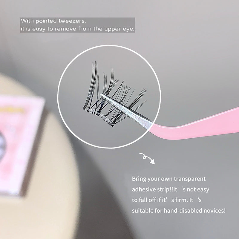 Eyelash extension with tweezers and adhesive strip on a gray background