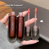 Hand holding two Gege Bear lip mud products with text expressing excitement about finding the treasure.