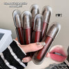 Hand holding multiple lip glosses with visible brand name, close-up of lips with gloss applied, and text describing product特点.