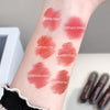 Lipstick swatches on a person's arm with labeled colors and lipsticks below.