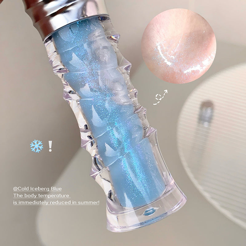 Blue glittery product with a blurred background