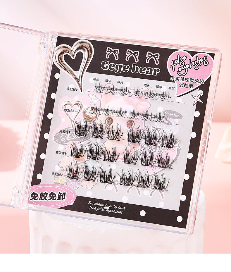 Eyelash packaging with 'Gege bear' branding on a pink background