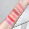 Color swatches of lipsticks on a person's arm with labeled shades.