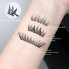 False eyelashes displayed on a person's arm with product names and descriptions.