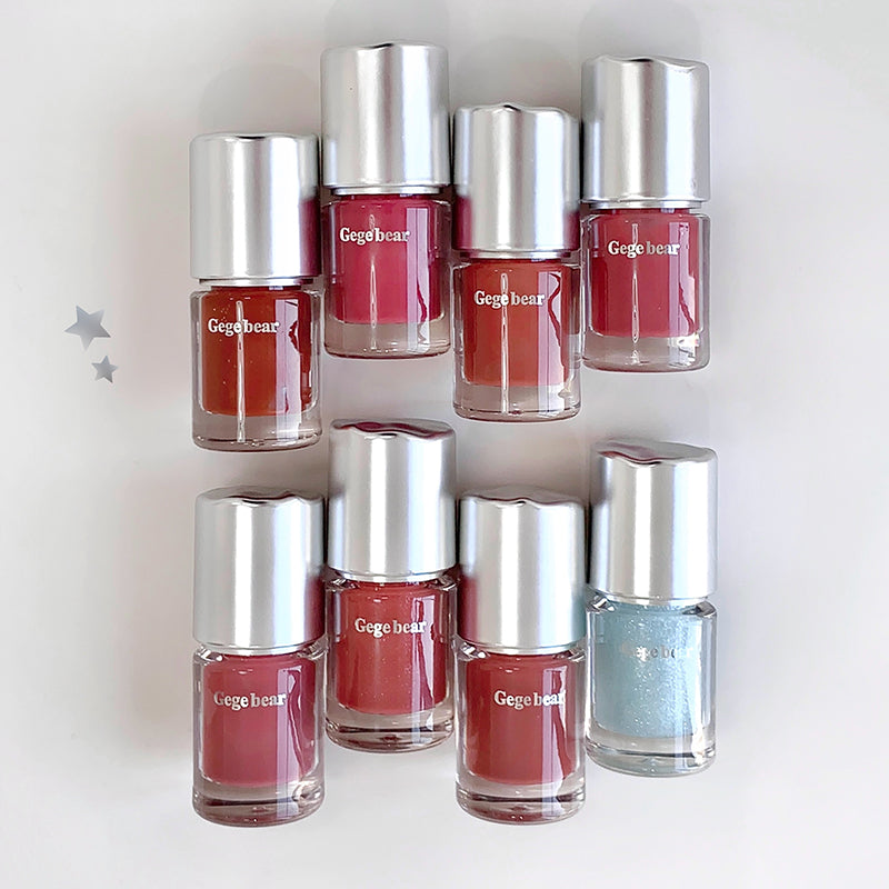 Collection of Gege bear nail polishes in various shades on a light background