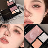 Makeup palette with 'Gige bear' branding, close-up of eyes and lips, and detailed view of the palette.