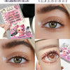 Collage of false eyelashes with packaging and application on eyes
