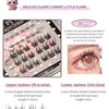 Eyelash packaging with product details and an eye wearing the lashes.