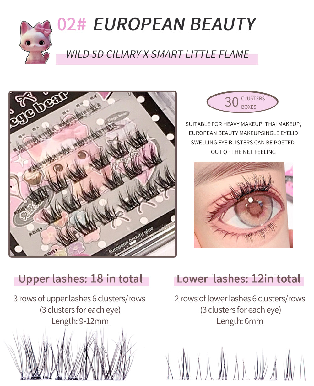 Eyelash packaging with product details and an eye wearing the lashes.