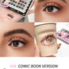 Eyelash product packaging with close-up shots of lashes applied to eyes, labeled 'Comic Book Version'.