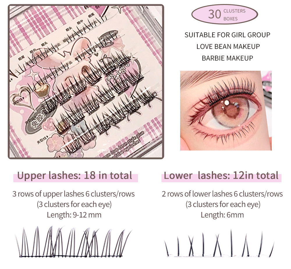 Eyelash packaging with product details and an eye wearing the lashes.