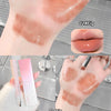 Lipstick swatches on a hand with close-up of lipstick and packaging.