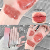 Lipstick swatches on a hand with close-up of lipstick color and packaging.