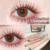 Eyelashes with 'Natural Look Sunflower Lashes' text and makeup products on a table.